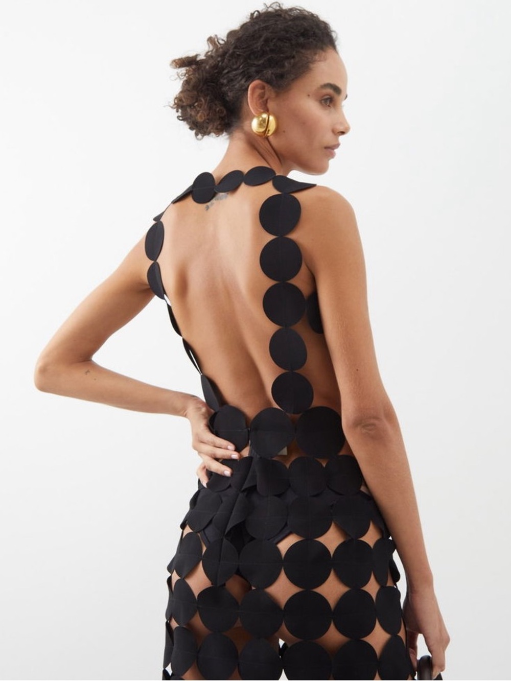 A.W.A.K.E. Mode Multi Circle Crepe Asymmetric Cut Out Dress Black - Picture 4 of 15